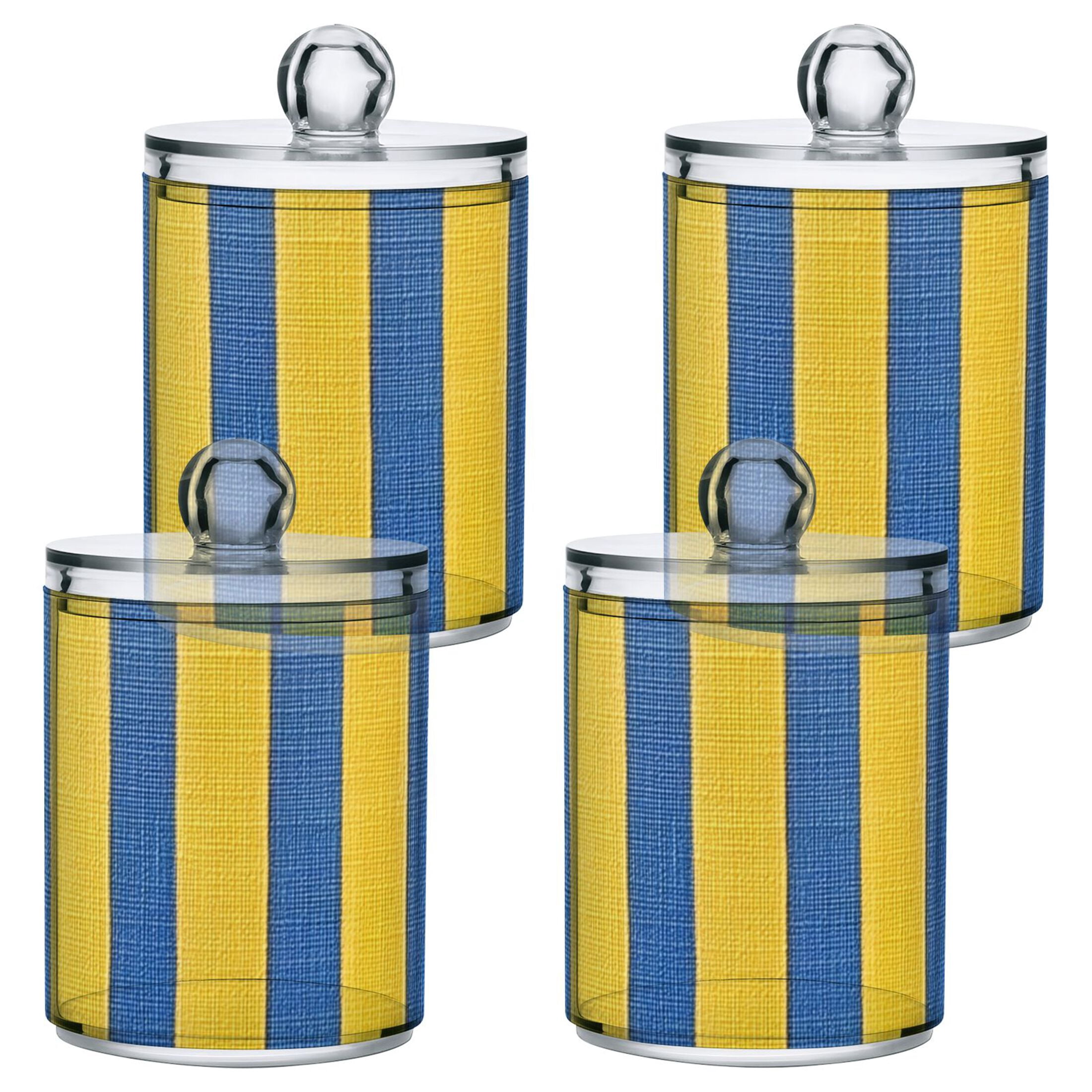 Blue-yellow Vertical Stripes Translucent Plastic Cans Storage Canisters ...