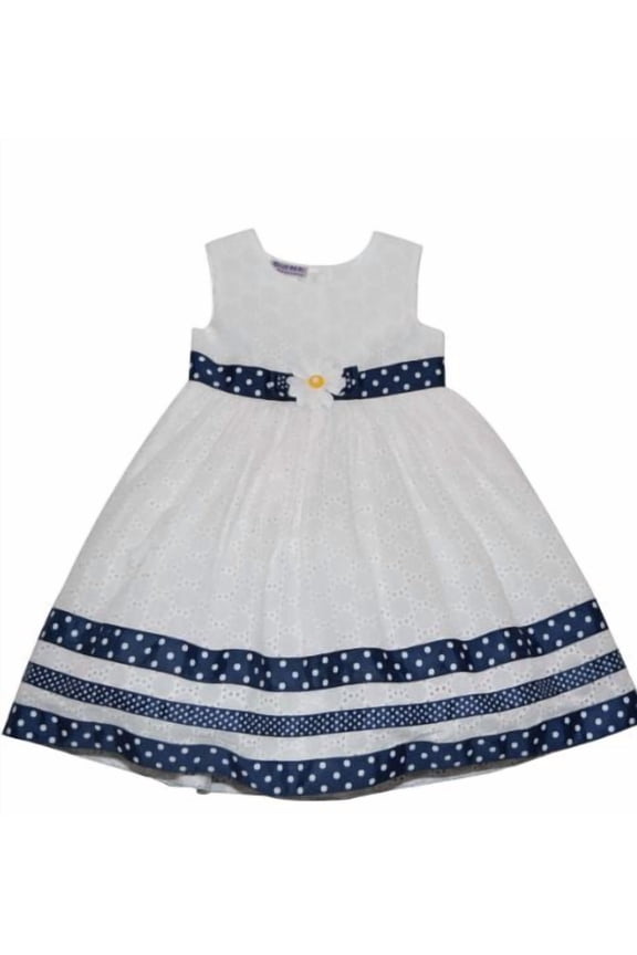 Little Girls Polka-Dot Ribbon Trimmed Eyelet Dress, 6