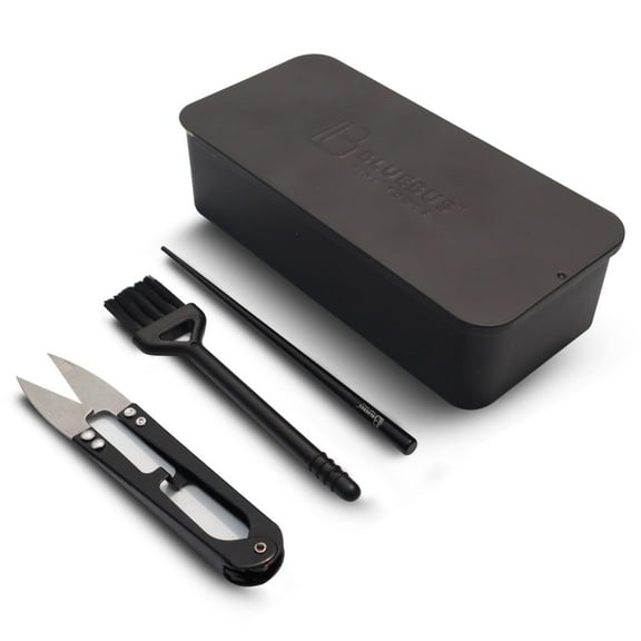 BlueBus Rolling Tool Box Set - Compact & Portable Tin Box with Mini Scissors, Cleaning Brush & Packing Stick