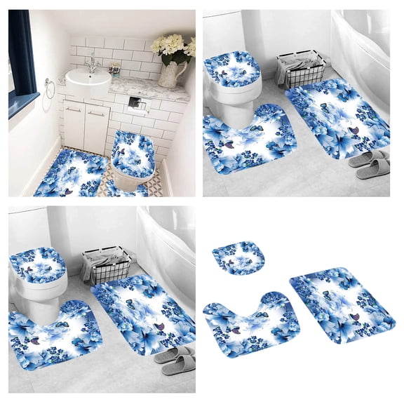 BlueButterfly 3-Piece Bathroom Set Soft Absorbent Rug Mat and Coordinating Toilet Lid Cover for Complete