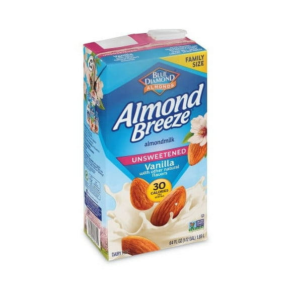 BlueDiamond Almond Breeze Almond Milk, Unsweetened Vanilla, 64 oz Carton, 2/Pack, Each