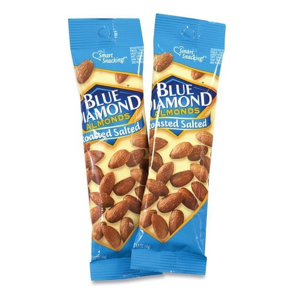 New BlueDiamond Roasted Salted Almonds, 1.5 oz Tube, 12 Tubes/Carton, Ships in 1-3 Business Days