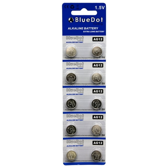 BlueDot Trading AG12 (also known as LR43 and LR1142) Alkaline Button Cell Batteries - 10 Pack