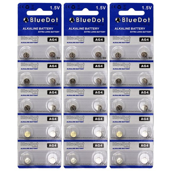 BlueDot Trading AG4 (also known as LR66 and LR636) Alkaline Button Cell Batteries - 30 Pack