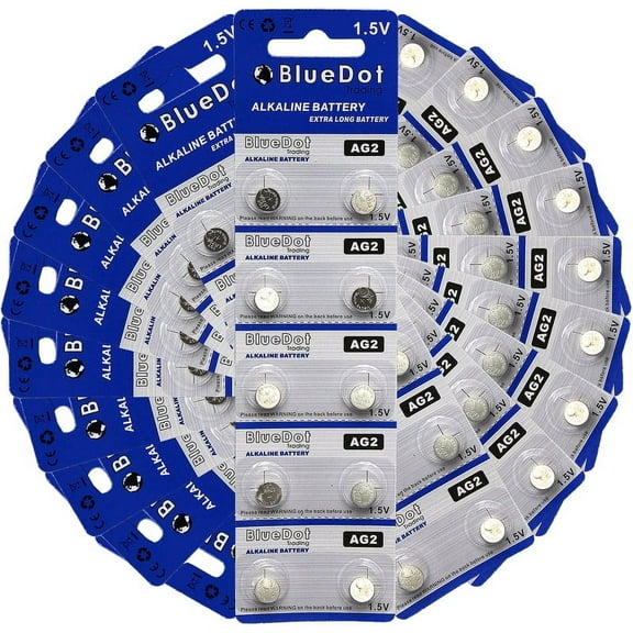 BlueDot Trading Brand AG2 Button Cell Extra Life Alkaline Batteries - 100 Pack (Use Interchangeably with SR726W, G2, 612, 280-52, SB-BL, LR726 SR59, SG2, LR59, 196, 396, 397)