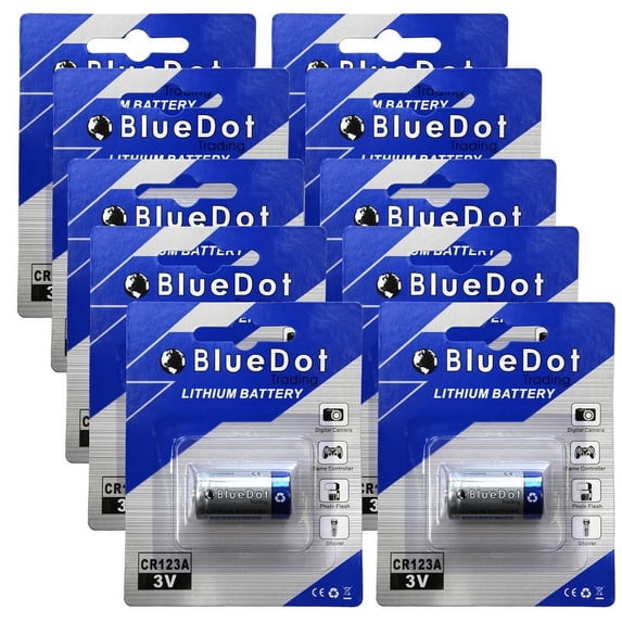 BlueDot Trading Brand CR123A 3 Volt Lithium Camera Batteries - 10 Pack