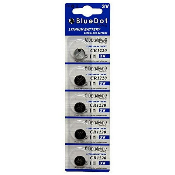 BlueDot Trading CR1220 (also known as 5020LC) Lithium Manganese Dioxide (Li-MnO2) Button Coin Cell Batteries - 5 Pack