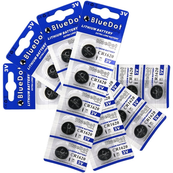 BlueDot Trading CR1620 (also known as 5009LC) Lithium Manganese Dioxide (Li-MnO2) Button Coin Cell Batteries - 20 Pack
