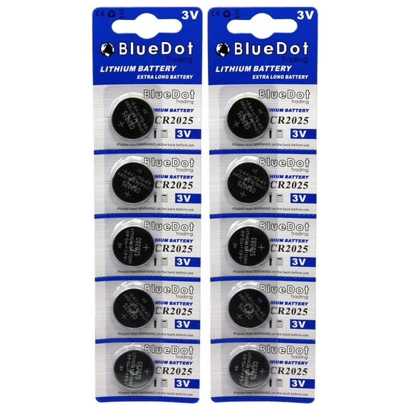 BlueDot Trading CR2025 (also known as CR5003LC) Lithium Manganese Dioxide (Li-MnO2) Button Coin Cell Batteries - 10 Pack