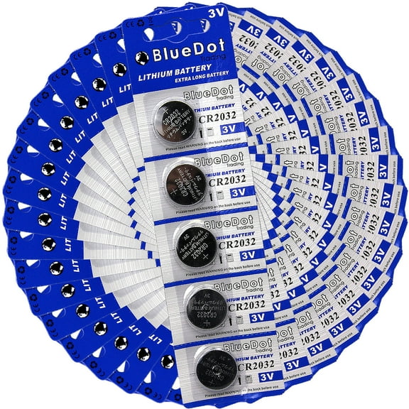 BlueDot Trading CR2032 (also known as CR5004LC) Lithium Manganese Dioxide (Li-MnO2) Button Coin Cell Batteries - 100 Pack