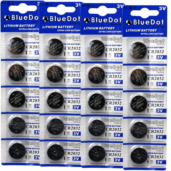 BlueDot Trading CR2032 (also known as CR5004LC) Lithium Manganese Dioxide (Li-MnO2) Button Coin Cell Batteries - 20 Pack