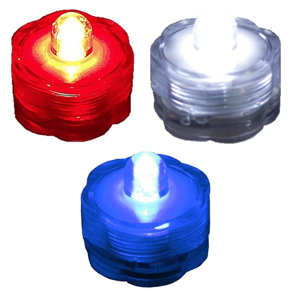 BlueDot Trading LED Battery Operated Submersible Tea Lights, Red/White/Blue, 36-Pack