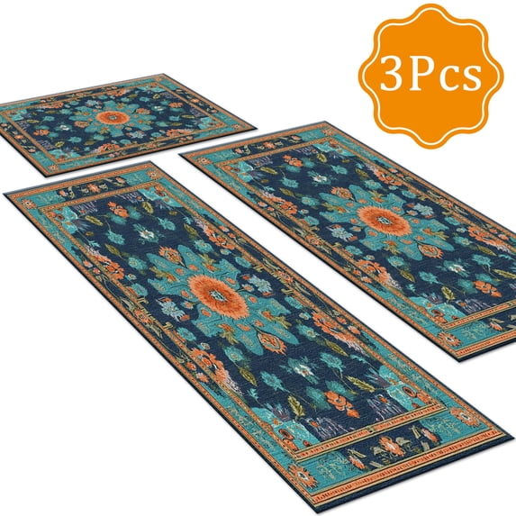 BlueDreamer Kitchen Rugs,Non Slip 3Pcs, Kitchen Mats for Floor Waterproof & Stain Resistant Carpet Area Rug for Kitchen, Laundry Room, Hallway