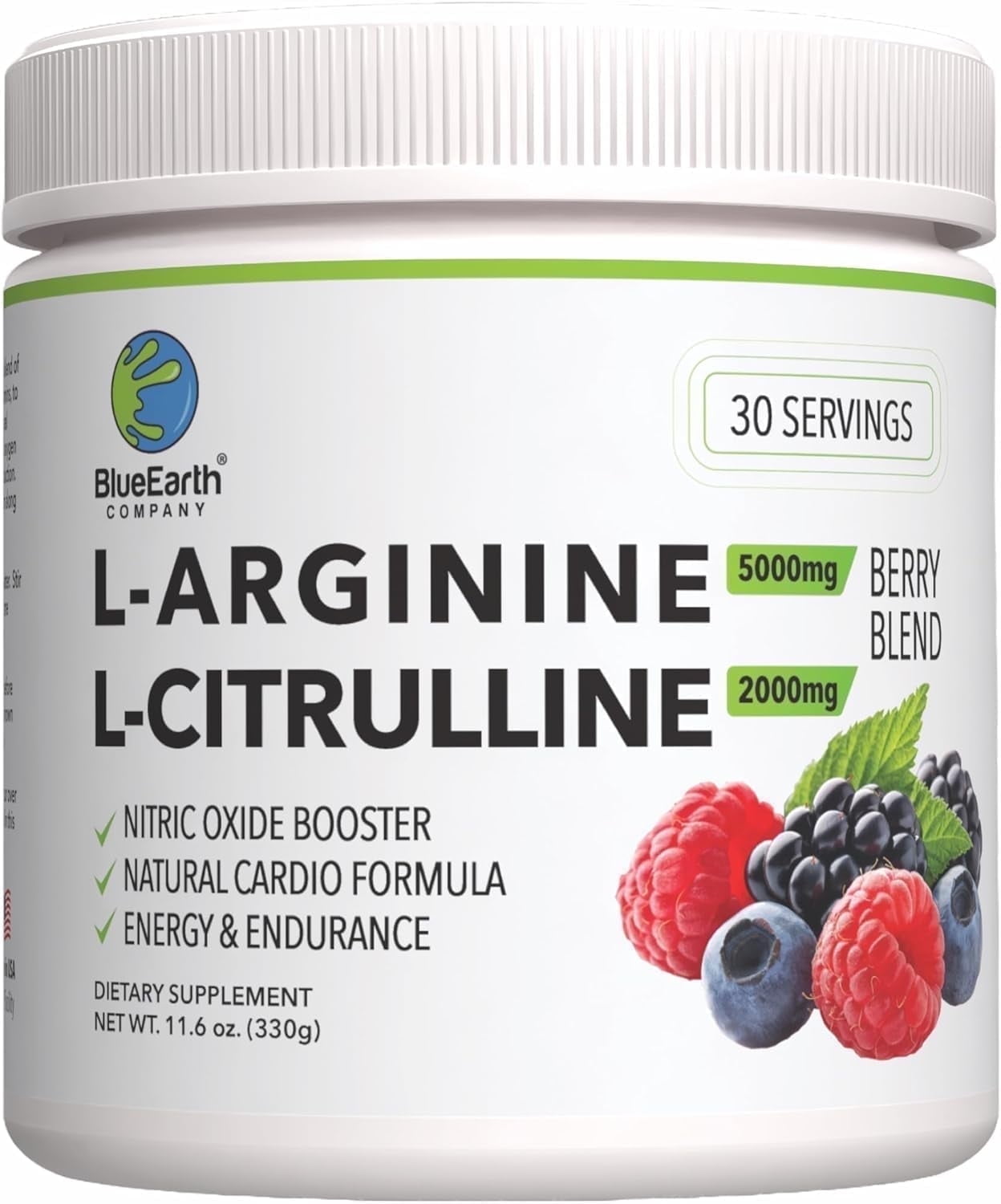 BlueEarth Company L-Arginine 5000mg, L-Citrulline 2000mg Supplement Powder, Nitric Oxide, Blood Pressure Support, Heart Health, Cardiovascular, Berry Blend 30 Servings