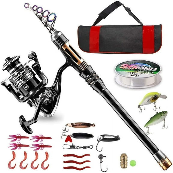 BlueFire Fishing Rod Kit, Carbon Fiber Telescopic Fishing Pole and Reel Combo with Spinning Reel, Line, Lure, Hooks and Carrier Bag, Fishing Gear Set for Beginner Adults