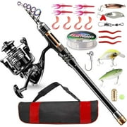 BlueFire Fishing Rod Kit, Carbon Fiber Telescopic Fishing Pole and Reel Combo with Spinning Reel, Line, Lure, Hooks and Carrier Bag, Gear Set for Beginner Adults