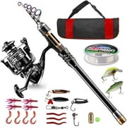 BlueFire Fishing Rod Kit, Carbon Fiber Telescopic Fishing Pole and Reel Combo with Spinning Reel, Line, Lure, Hooks and Carrier Bag, Fishing Gear Set for Beginner Adults