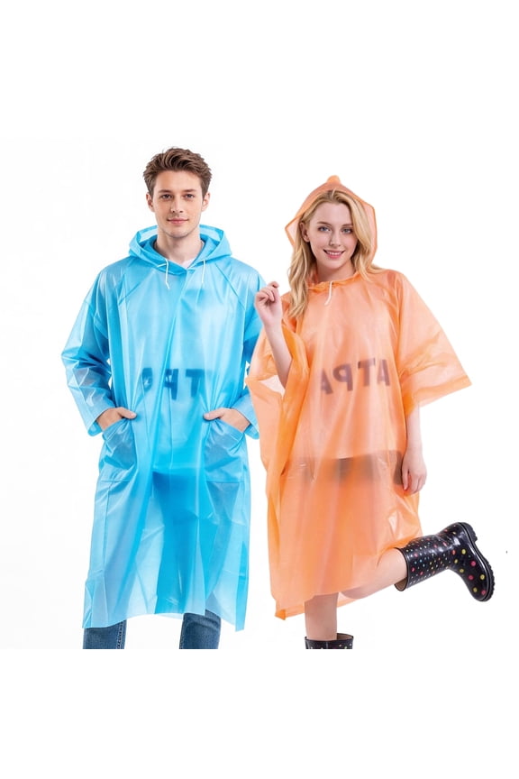 Ponchos for Adult Disposable Rain Ponchos 4 Pack ,Raincoats, Reusable Rain Ponchos with Hood and Sleeves Waterproof Rain Coat plastic lightweight raincoat