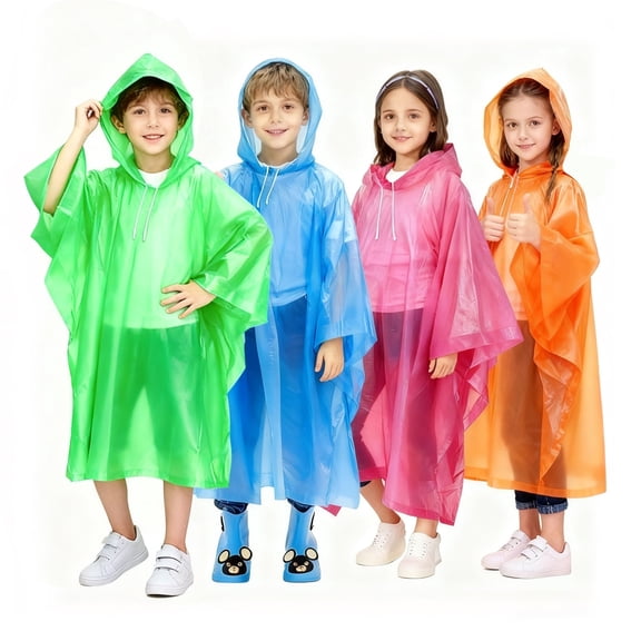 BlueFire Ponchos for Kids Disposable Rain Ponchos 4 Pack ,Raincoats for Kids, Reusable Rain Ponchos with Hood and Sleeves Waterproof Rain Coat for Children Boy Girl Kids,plastic lightweight raincoat
