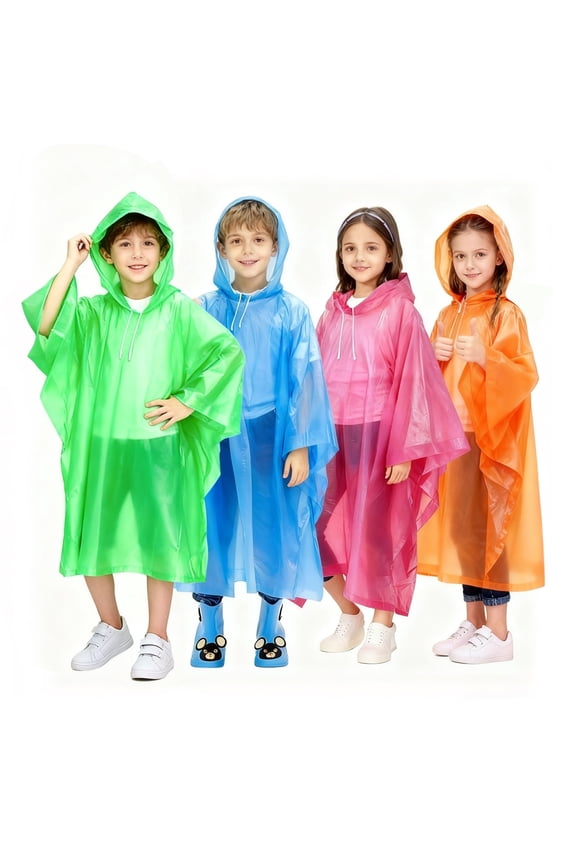 Ponchos for Kids Disposable Rain Ponchos 4 Pack ,Raincoats for Kids, Reusable Rain Ponchos with Hood and Sleeves Waterproof Rain Coat for Children Boy Girl Kids,plastic lightweight raincoat