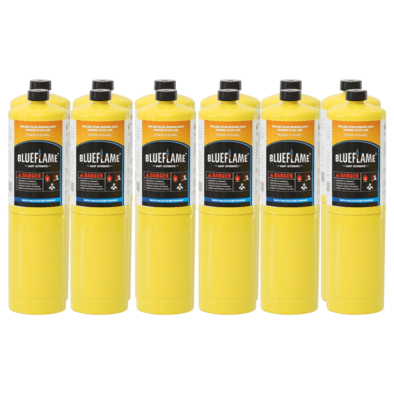 BlueFlame MAPP ALTERNATE Cylinder Pack of 12 99.9% High-Purity Propylene for Superior Heat Hotter than Standard Propane Tanks Ideal for Welding, Brazing, Soldering, and Modern Cuisines 14.1 oz