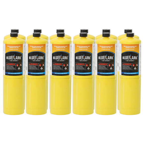 BlueFlame MAPP ALTERNATE Cylinder Pack of 12 99.9% High-Purity Propylene for Superior Heat Hotter than Standard Propane Tanks Ideal for Welding, Brazing, Soldering, and Modern Cuisines 14.1 oz