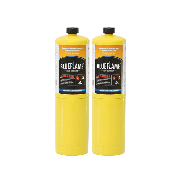 BlueFlame MAPP ALTERNATE Cylinder Pack of 2 99.9% High-Purity Propylene for Superior Heat Hotter than Standard Propane Tanks Ideal for Welding, Brazing, Soldering, and Modern Cuisines 14.1 oz