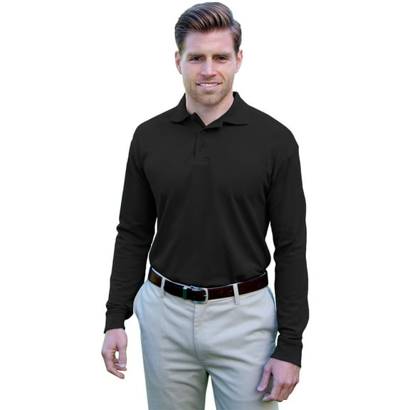 BlueGeneration Adult Soft Touch Long Sleeve Polo - Black Extra Large Solid