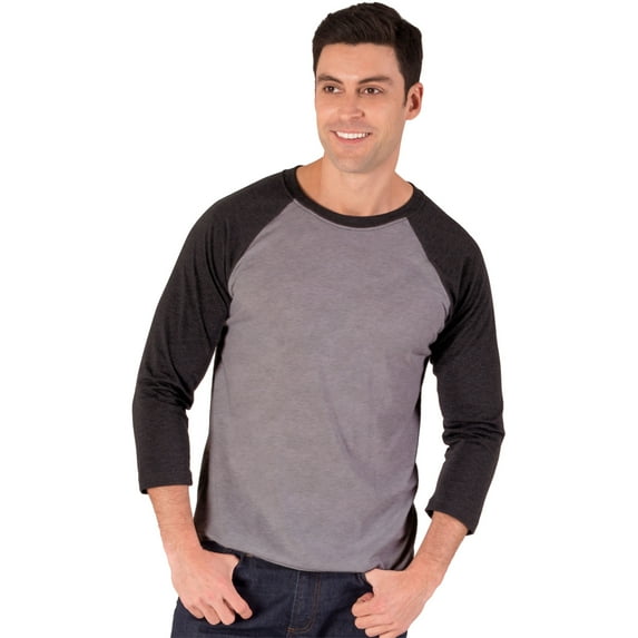 BlueGeneration Adult Triblend 3/4 Sleeve Baseball Crew Neck - Black Small Trim Grey