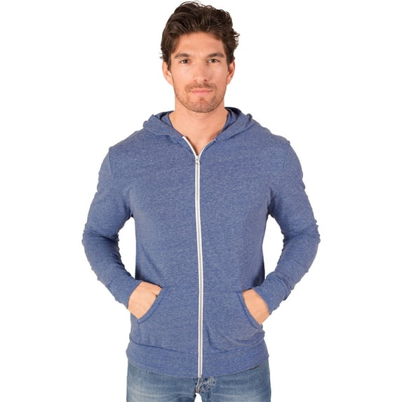 BlueGeneration Adult Triblend Zip Front Hoodie - Blue Small Solid
