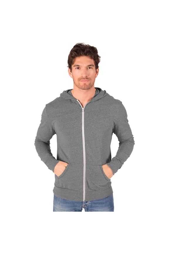 BlueGeneration Adult Triblend Zip Front Hoodie - Grey Extra Large Solid