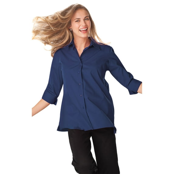 BlueGeneration Ladies 3/4 Sleeve Easy Care Poplin Swing Blouse/Matching Buttons - Navy Small Solid