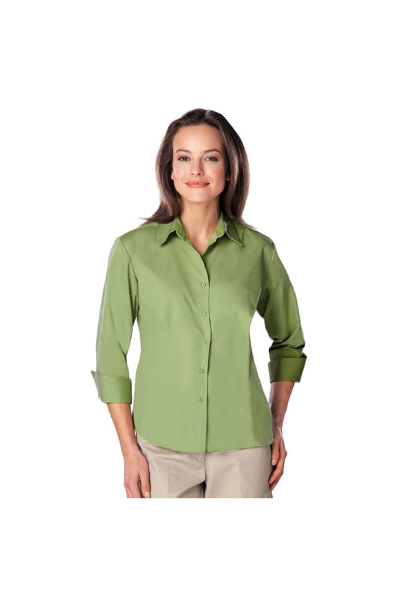 BlueGeneration Ladies 3/4 Sleeve Easy Care Poplin With Matching Buttons - Cactus Large Solid