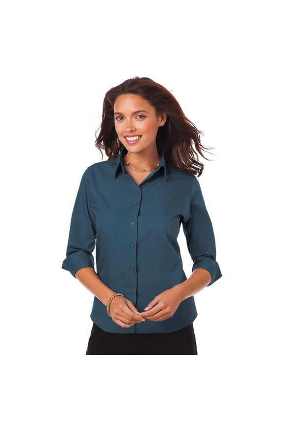 BlueGeneration Ladies 3/4 Sleeve Easy Care Poplin With Matching Buttons - Teal Extra Large Solid