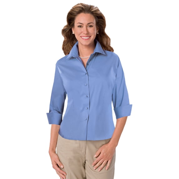 BlueGeneration Ladies 3/4 Sleeve Peached Fine Line Twill Shirt - Light Blue Extra Large Solid