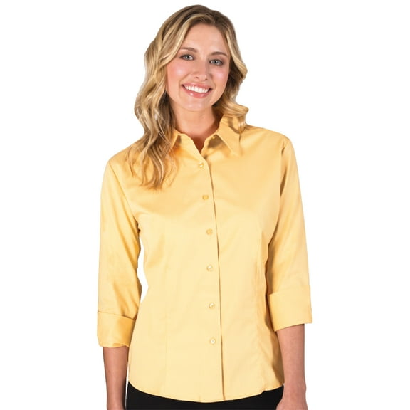 BlueGeneration Ladies 3/4 Sleeve Peached Fine Line Twill Shirt - Maize 4 Extra Large Solid