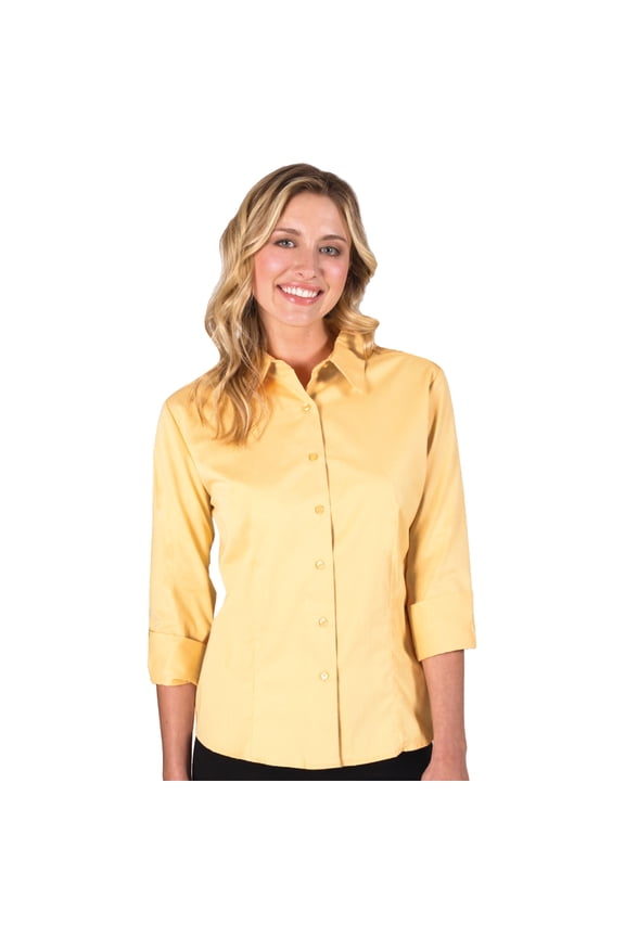 BlueGeneration Ladies 3/4 Sleeve Peached Fine Line Twill Shirt - Maize Extra Large Solid