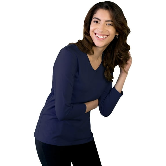 BlueGeneration Ladies 3/4 Sleeve V-Neck - Navy Large Solid