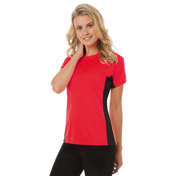 BlueGeneration Ladies Colorblock Wicking Tee - Red Small Solid