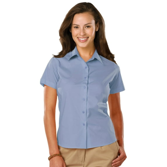 BlueGeneration Ladies Easy Care Stretch Ss Poplin - Light Blue Large Solid