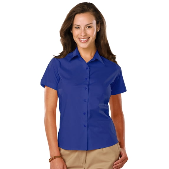 BlueGeneration Ladies Easy Care Stretch Ss Poplin - Royal Medium Solid