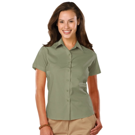 BlueGeneration Ladies Easy Care Stretch Ss Poplin - Sage Large Solid