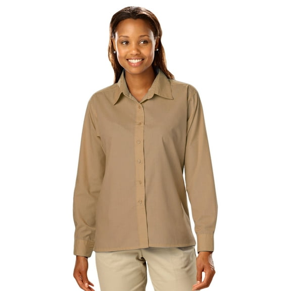 BlueGeneration Ladies L/S Light Weight Poplin Shirt - Tan Large Solid