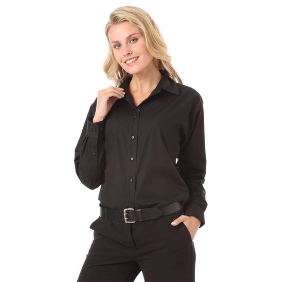 BlueGeneration Ladies L/S Poplin Bistro Shirt - Black 3 Extra Large Solid