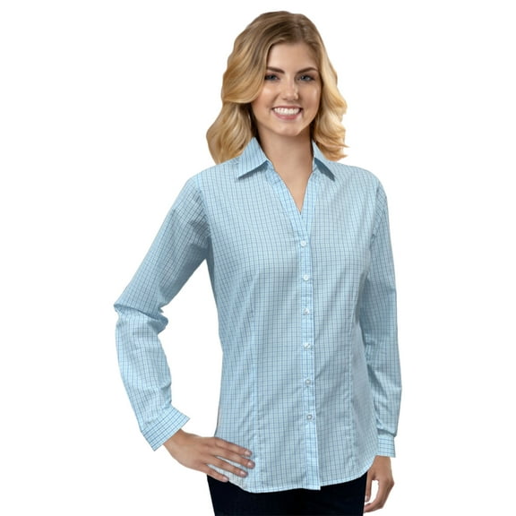 BlueGeneration Ladies L/S Untucked Plaid No Pocket Aqua Large Solid