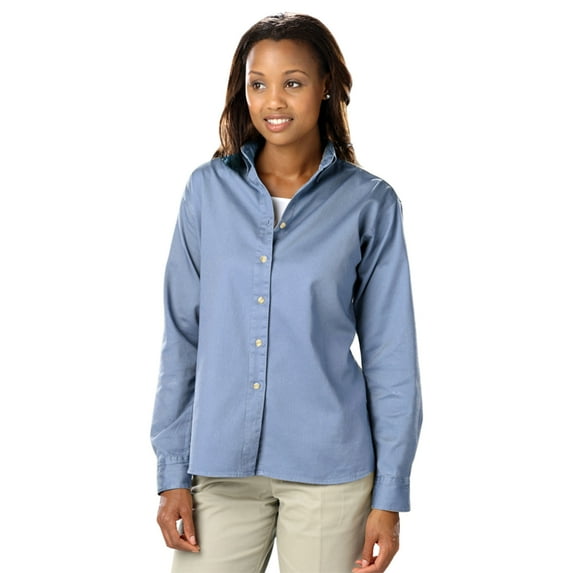 BlueGeneration Ladies Long Sleeve 100% Cotton Twill - Light Blue Extra Large Solid
