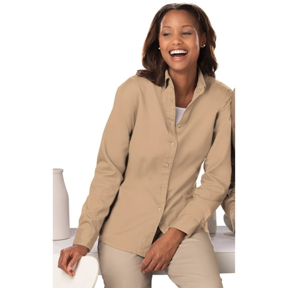 BlueGeneration Ladies Long Sleeve 100% Cotton Twill - Natural 4 Extra Large Solid