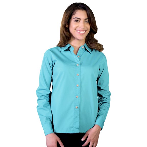 BlueGeneration Ladies Long Sleeve Easy Care Poplin - Aqua Large Solid