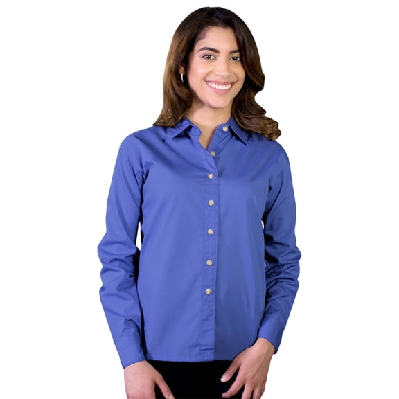 BlueGeneration Ladies Long Sleeve Easy Care Poplin - French Blue Medium Solid