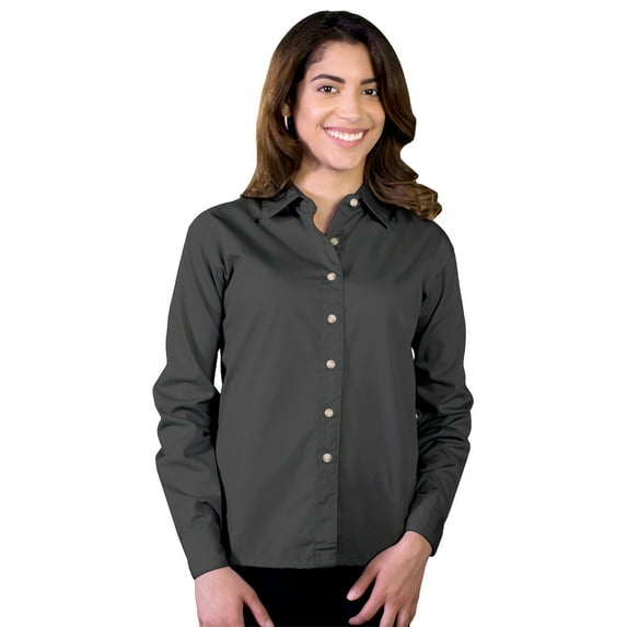 BlueGeneration Ladies Long Sleeve Easy Care Poplin - Graphite Medium Solid